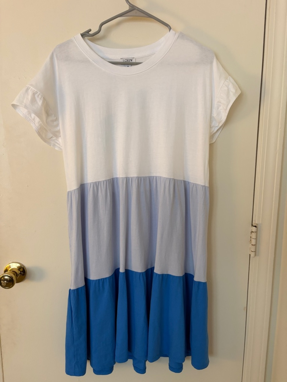 J. Crew White, Light Blue and Blue Tiered Cotton Dress